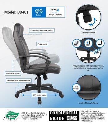 Boss High Back LeatherPlus Chair, Black (B8401)
