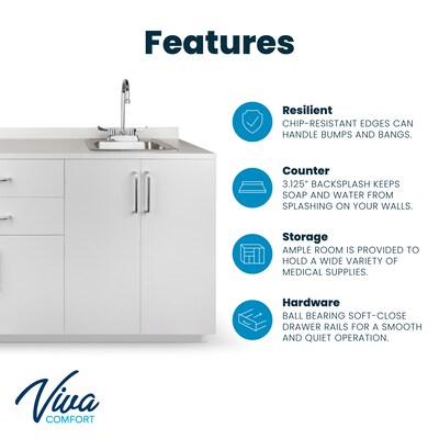 Viva Comfort 36.32"H x 48"W Exam Room Medical Cabinet With Sink, 4-Doors, 2-Drawers, Gray (ADI902-B-48-R-GRY)