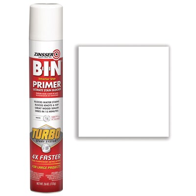 Zinsser BIN Aerosol Primer w/ Turbo Spray System, 26 oz. Aerosol Can, Flat White, 6/Carton (RST35688