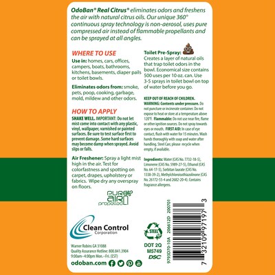 OdoBan Real Citrus Air Freshener Spray, 10 oz., Orange Scent (9793D70-10A)