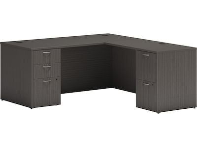 HON Mod 66"W L-Shaped Double-Pedestal Desk, Slate Teak (HLPL6672LDESKSL1)
