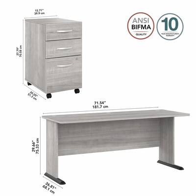 Bush Business Furniture Studio A 72"W Computer Desk with 3 Drawer Mobile File Cabinet, Platinum Gray (STA004PGSU)