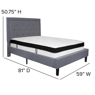 Flash Furniture Roxbury Tufted Upholstered Platform Bed in Light Gray Fabric with Memory Foam Mattress, Full (SLBMF26)