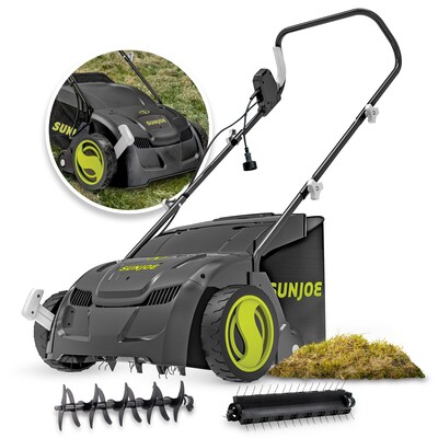 Sun Joe 13-Inch 12-Amp Electric Scarifier and Lawn Dethatcher w/ Collection Bag (AJ801E)