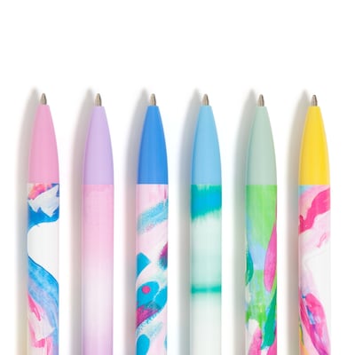 U Brands Laguna Retractable Pens, Bold Point, 1.0mm, Black Ink, 6/Pack (7316U06-48)