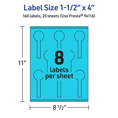 Avery Printable Decorative Edge Multipurpose Labels, 1.5" x 4", Bright Blue, 160/Pack (94116)