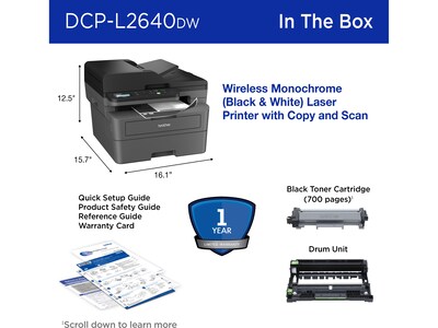 Brother DCP-L2640DW Compact Wireless Black & White Laser Printer, All-In-One, Print, Scan, Copy, Refresh Subscription Ready