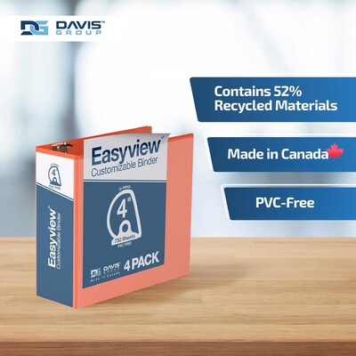 Davis Group Easyview Premium 4" Angle D Ring, Customizable, View Binder, Orange, 4/Pack (8406-19)