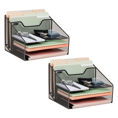 Mind Reader 5-Compartment Metal Desk File Organizer, Black, 2/Pack (2MESHBOX5-BLK)