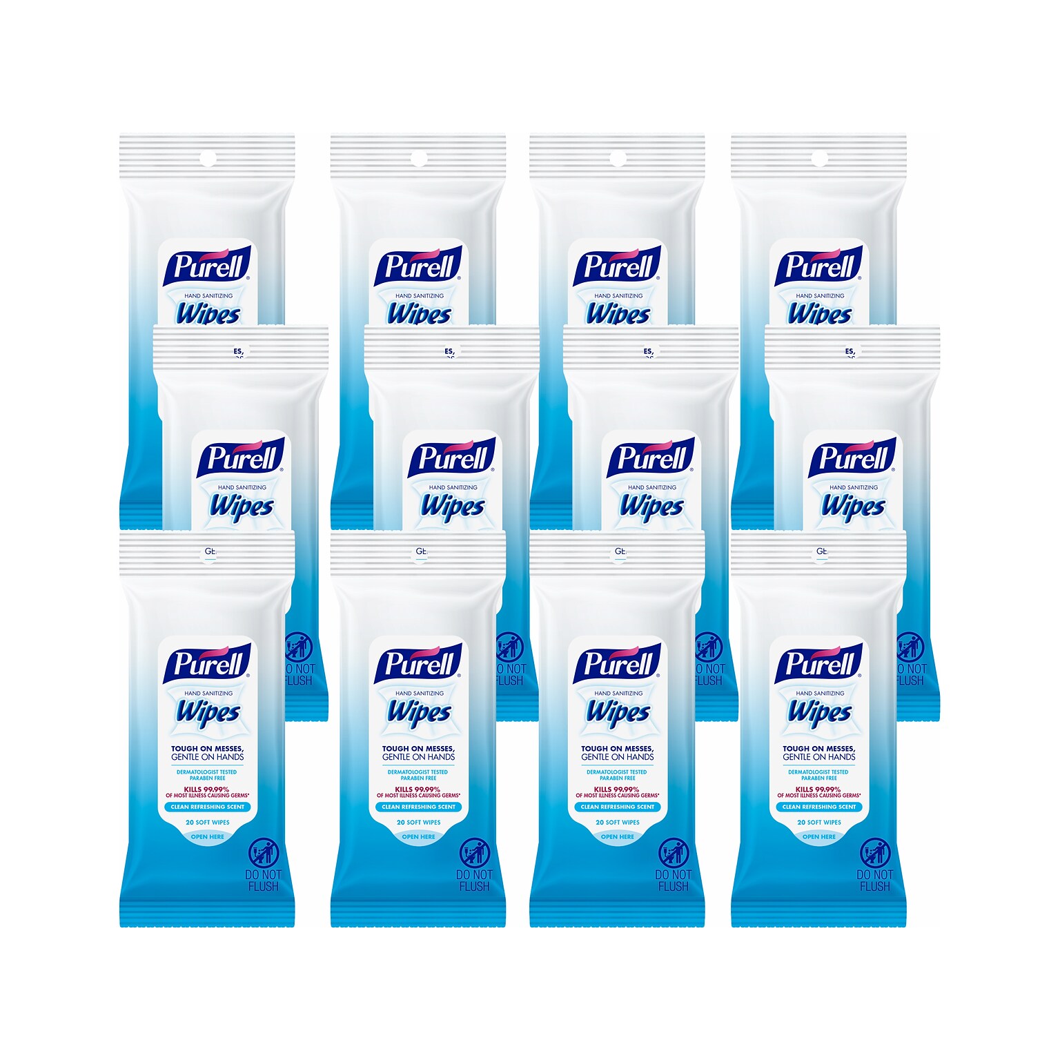 PURELL Hand Sanitizing Wipes, Clean Refreshing Scent, 20 Wipes/Pack, 12 Packs/Carton (9124-12-CMR)