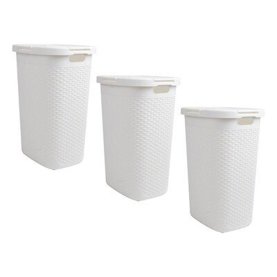 Mind Reader 15.8 Gallon Hamper with Lid, Plastic, White, 3/Pack (3PK60HAMP-WHT)