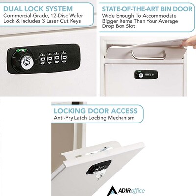 AdirOffice Steel Large Wall Mounted Interoffice Mailbox Drop Box, Combination Lock, White (631-04-WHI-KC)