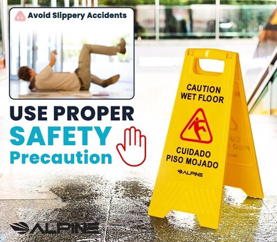 Alpine Industries 24 in. A-Frame Multilingual Caution Safety Wet Floor Sign, Yellow, 10 Pack (ALP499-10)