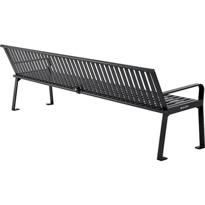 Global Industrial 8' Outdoor Bench w/ Back, Vertical Steel Slat, Black (694855BKKD)