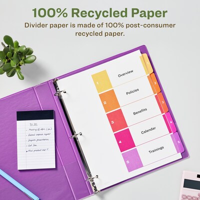 Avery Ready Index Table of Contents EcoFriendly Paper Dividers, 1-5 Tabs, Multicolor, 3 Sets/Pack (11080)