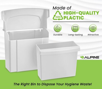 Alpine Industries Plastic Sanitary Napkin Disposal Receptacle, 10"x 5", White (451-WHI-MK)