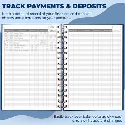 Clever Fox Check Register Book, 8.3" x 6.1", Dark Blue, 135 Sheets/Book (CF-CRS-DRKBLUE)