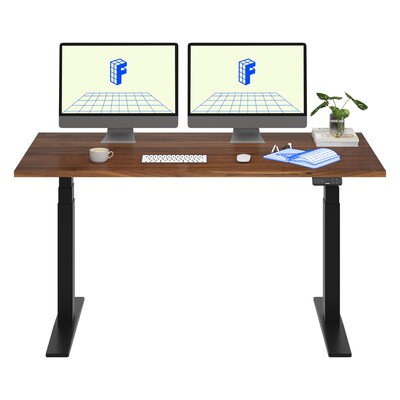 FlexiSpot E7COMMERCIAL 60W Electric Height Adjustable Standing Desk, Black Walnut/Black(E7BCOM6030