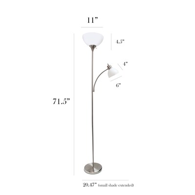 Simple Designs 71.50" Floor Lamp with Reading Light, Brushed Nickel (LF2000-BSN)