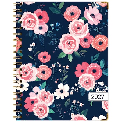 2027 Excello Brands 9" x 11" Weekly & Monthly Standard Planner, Paperboard Cover, Navy Floral (FSHN-CY27-8511-84)