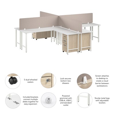 Bush Business Furniture Hustle 30"H x 72"W 4 Person L-Shaped Cubicle Workstation, White (HUS017WHNESU)