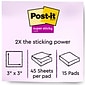Post-it Super Sticky Notes, 3" x 3", Assorted Colors, 45 Sheets/Pad, 15 Pads/Pack (65415SSPS2)