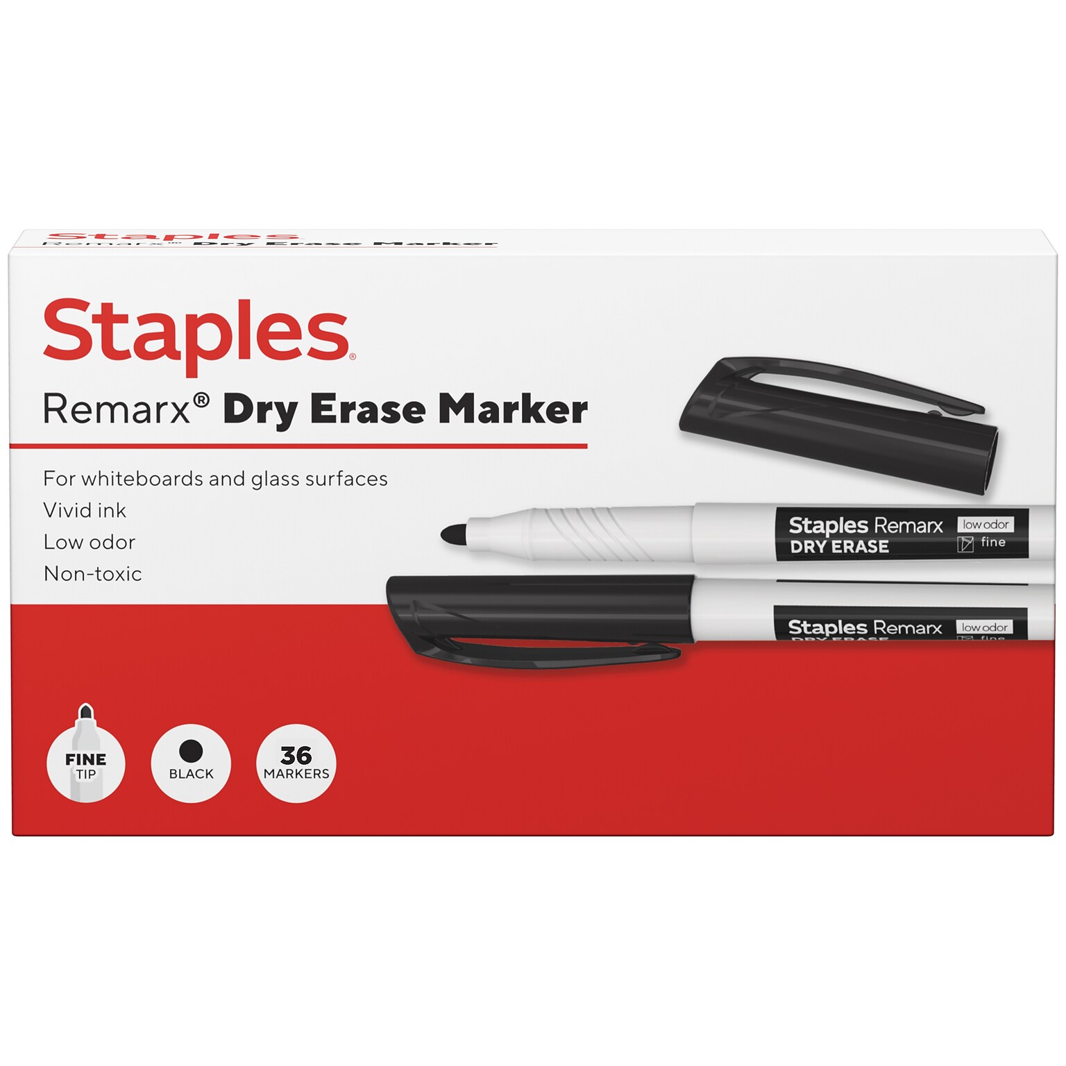 Staples Remarx Dry Erase Marker, Fine Tip, Black, 36/Pack (ST62931)