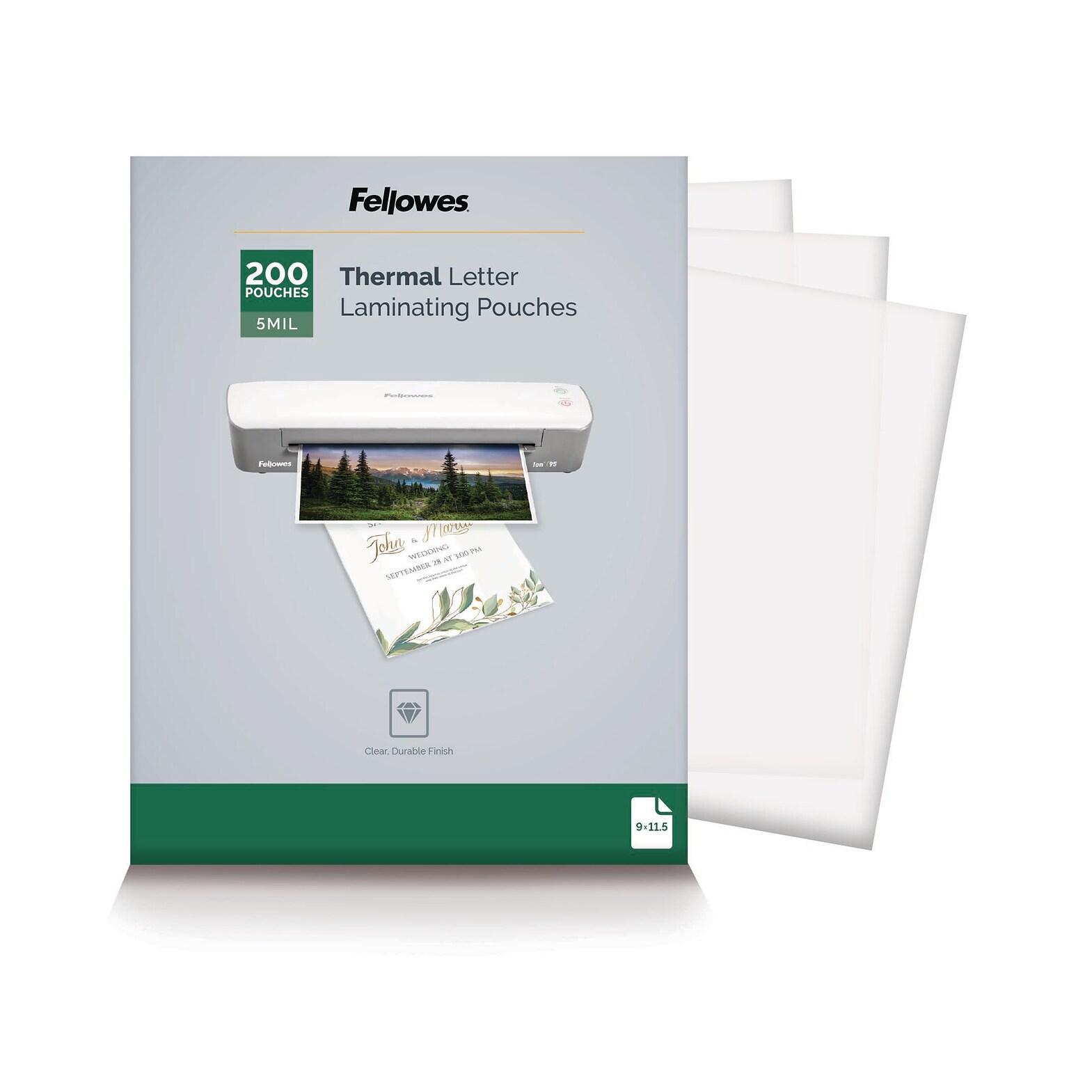 Fellowes Thermal Laminating Pouches, Letter Size, 5 Mil, 200/Pack (5743601)