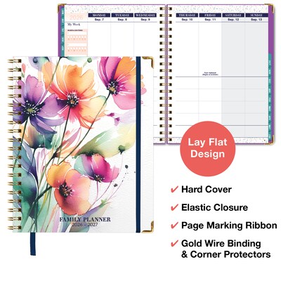 2026-2027 Excello Brands 8.5 x 11 Academic Weekly & Monthly Family Planner, Paperboard Cover, Rainbow Floral (FAM-AY26-0053)