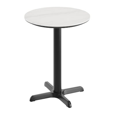 Flash Furniture Acadia 24 Round Wooden Dining Table with X-Base, White Faux Marble/Black Base (STRD24WMAT2222)