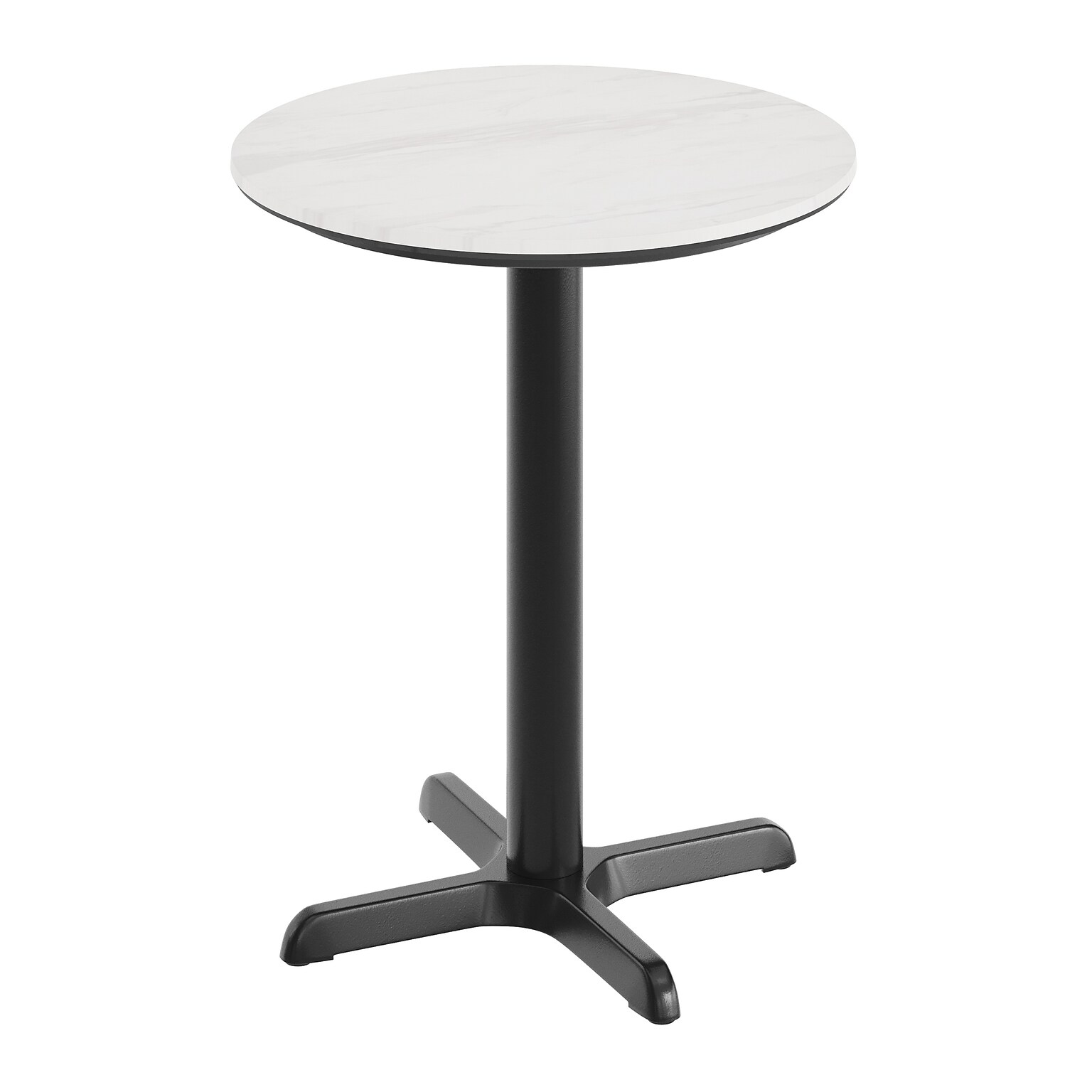 Flash Furniture Acadia 24 Round Wooden Dining Table with X-Base, White Faux Marble/Black Base (STRD24WMAT2222)