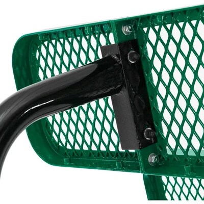 Global Industrial 6' Outdoor Steel Bench w/ Backrest, Perforated Metal, In Ground Mount, Green (694557IGN)