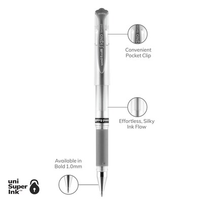 uni-ball Signo Gel Impact Pens, Bold Point, 1.0mm, Silver Ink (60658)