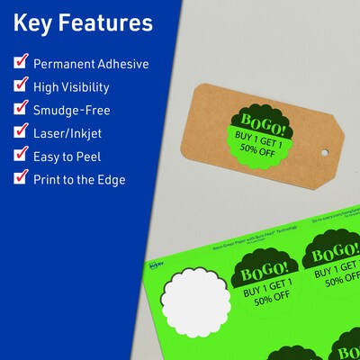 Avery Decorative Edge Multipurpose Labels, 2.5 Dia., Neon Green, 90/Pack (94516)