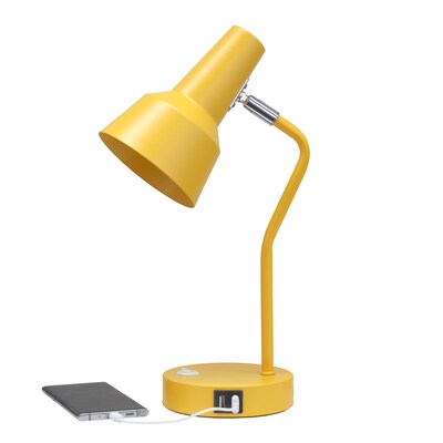 Simple Designs Sleek Essentials LED Desk Lamp, 15.2", with USB Ports, Yellow (LD1072-YLW)