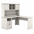 Bush Furniture Yorktown 60W L Shaped Desk with Hutch, Linen White Oak (YRK001LW)