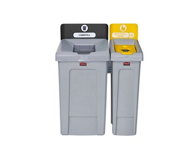 Rubbermaid Slim Jim Single-Stream Recycling Station, 23 Gallon, Gray/Yellow (2185052)