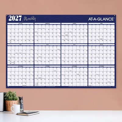 2027 AT-A-GLANCE 48 x 32 Yearly Dry Erase Wall Calendar, Reversible, Red/Blue (A152-27)