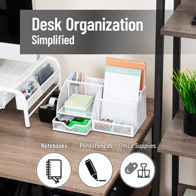 Mind Reader 7-Compartment Metal Desk Organizer File and Accessory Storage, White (JOEORG-WHT)