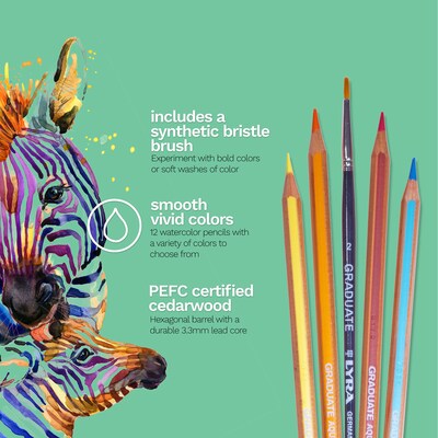 Lyra Graduate Watercolor Pencils Set Tin with Brush, Assorted Colors, 12 Pencils/Set, 2 Sets/Bundle (LYXL2881120-2)