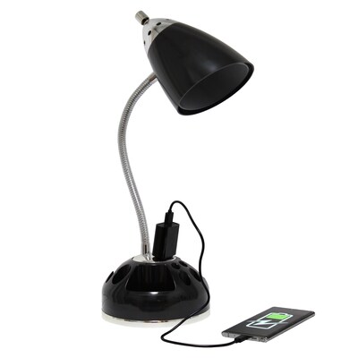Creekwood Home Sleek Essentials 19.5" Basic Swivel Desk Lamp with Charging Outlet and Storage, Black (CWD-1003-BK)