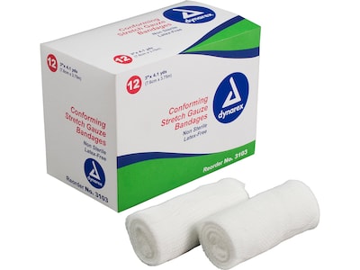 Dynarex 3 Single-Ply Stretch Gauze Bandage, 12/Pack, 8 Packs/Carton (3103)