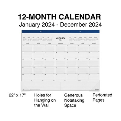 2024 Staples 22 x 17 Desk Pad Calendar, Navy (ST59700-24)