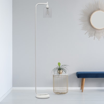 Simple Designs Modern Iron Lantern Floor Lamp with Glass Shade, White (LF2009-WHT)