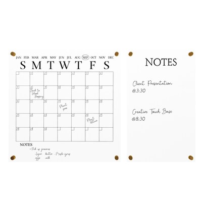 Martha Stewart Grayson Acrylic Black Print Dry Erase Wall Calendar with Notes, 18" x 18" (BRACS284545B2CB)