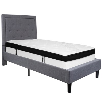 Flash Furniture Roxbury Tufted Upholstered Platform Bed in Light Gray Fabric with Memory Foam Mattre