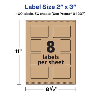 Avery Rectangle Labels, 2" x 3", Kraft Brown, 400 Labels/Box (94237)
