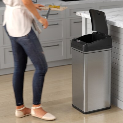 iTouchless 13 Gallon Sensor Kitchen Trash Can with AC Adapter, Silver