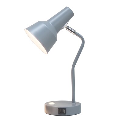 Simple Designs Sleek Essentials LED Desk Lamp, 15.2, with USB Ports, Gray (LD1072-GRY)