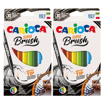 CARIOCA Super Brush Washable Kids Markers, Brush Tip, Assorted Colors, 10/Pack, 2/Bundle (CRA42937-2)